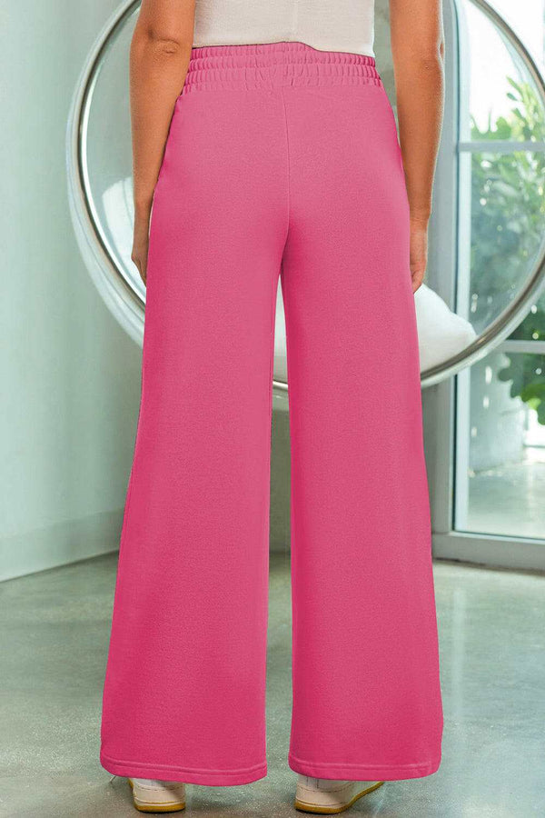 Drawstring Wide Leg Pants with Pockets - Fashionable Comfort