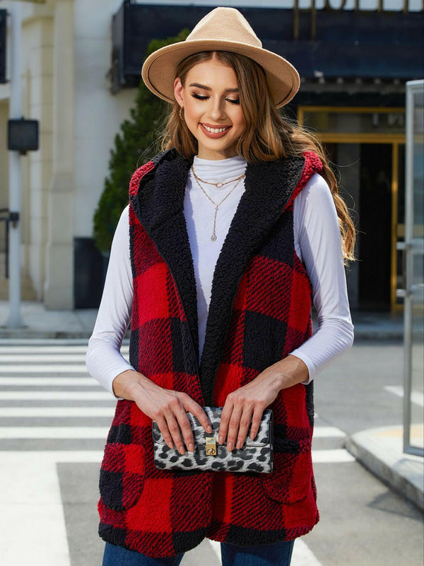 Plaid Hooded Vest - Stylish & Comfortable Layering Piece