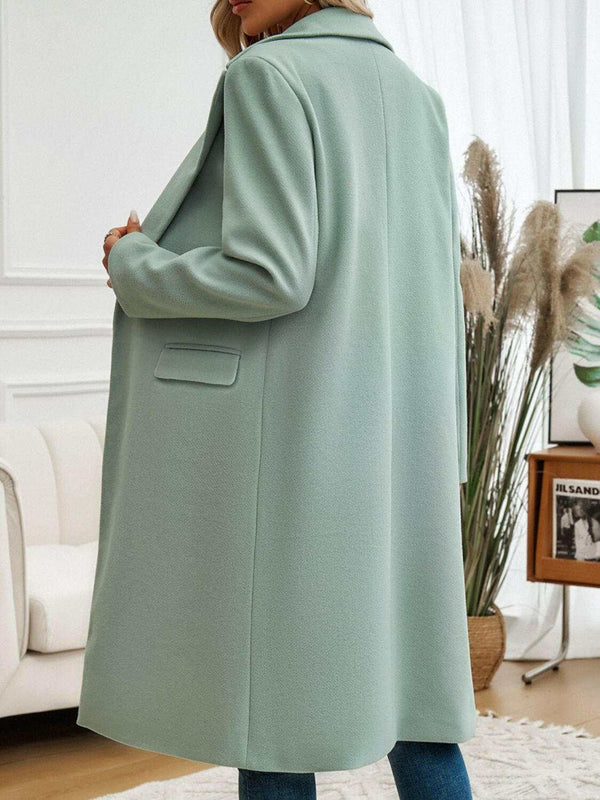 Devine Pocketed Collared Neck Long Sleeve Coat - Stylish Comfort