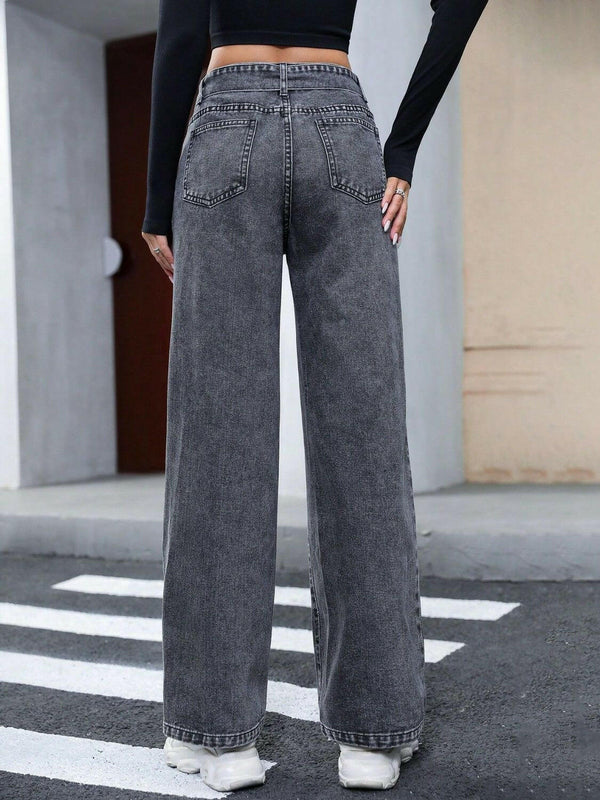 Tied Straight Leg Jeans with Pockets