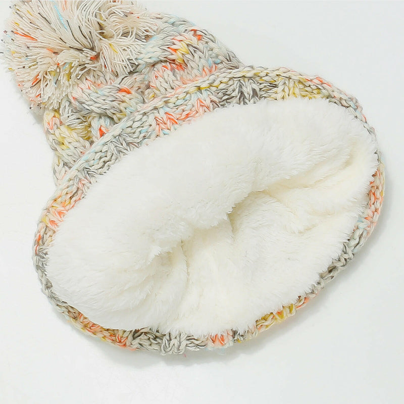 Contrast Cable-Knit Hat - Stylish Pompom Design