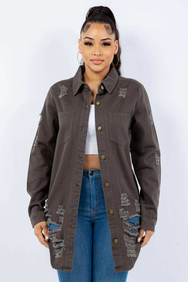 American Bazi Distressed Button Stylish Denim Jacket