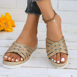 Rhinestone Open Toe Wedge Sandals