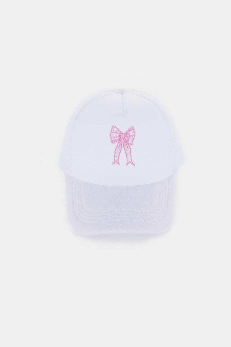 Zenana Ribbon Bow Embroidery Trucker Hat - Stylish Accessory