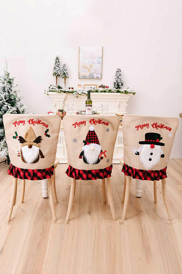 3-Pack Plaid Christmas Gnome Chair Covers - Festive Decor