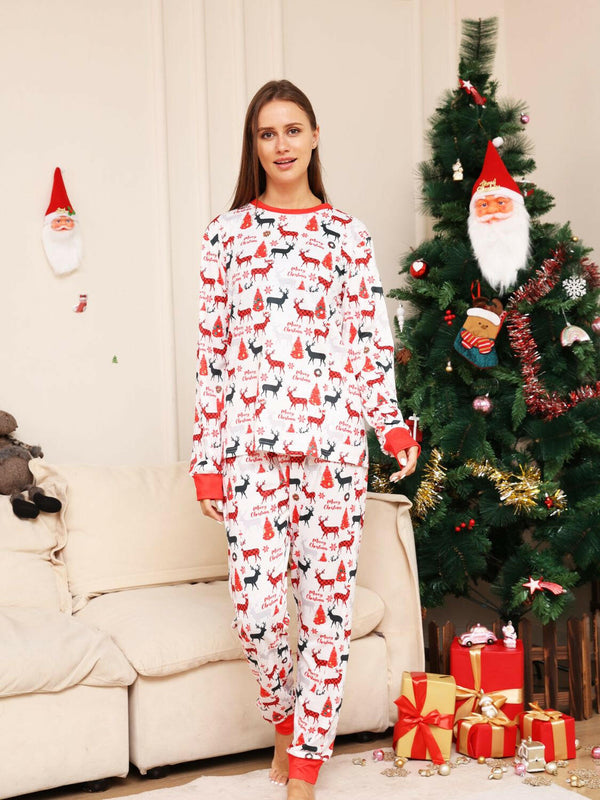 Full Size Reindeer Print Top - Stylish Top and Pants Set