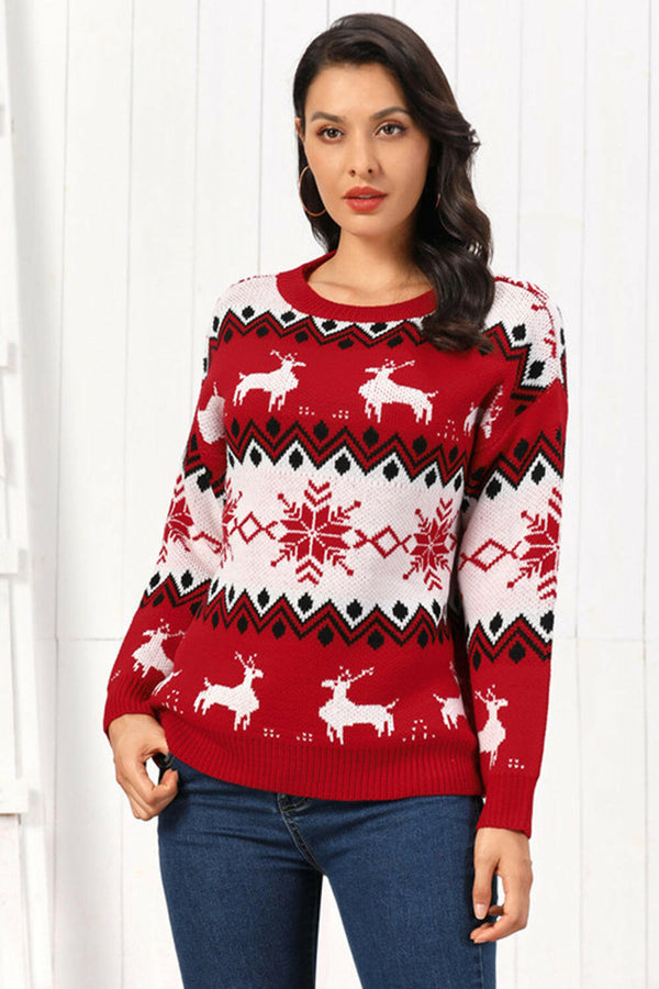 Reindeer Round Neck Sweater - Cozy & Stylish Fall Fashion