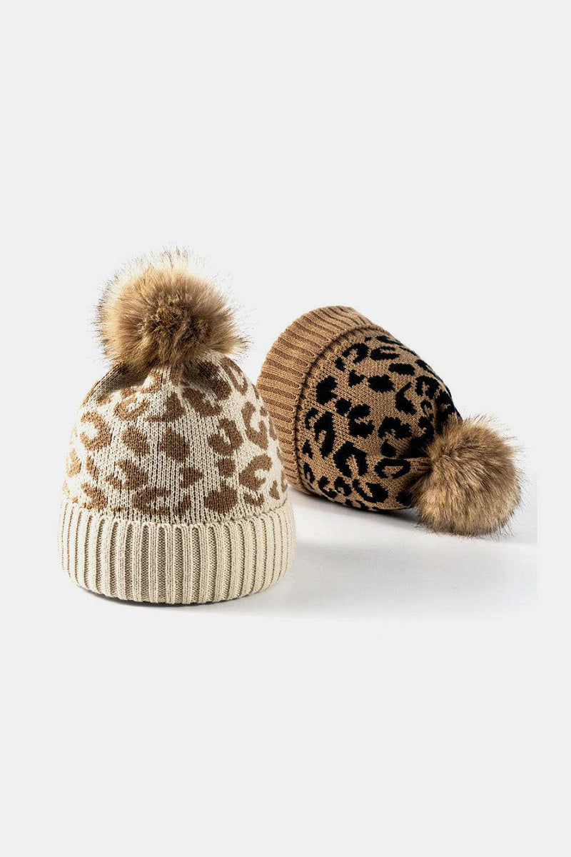 Leopard Pom-Pom Cuffed Beanie - Stylish Warmth for Winter