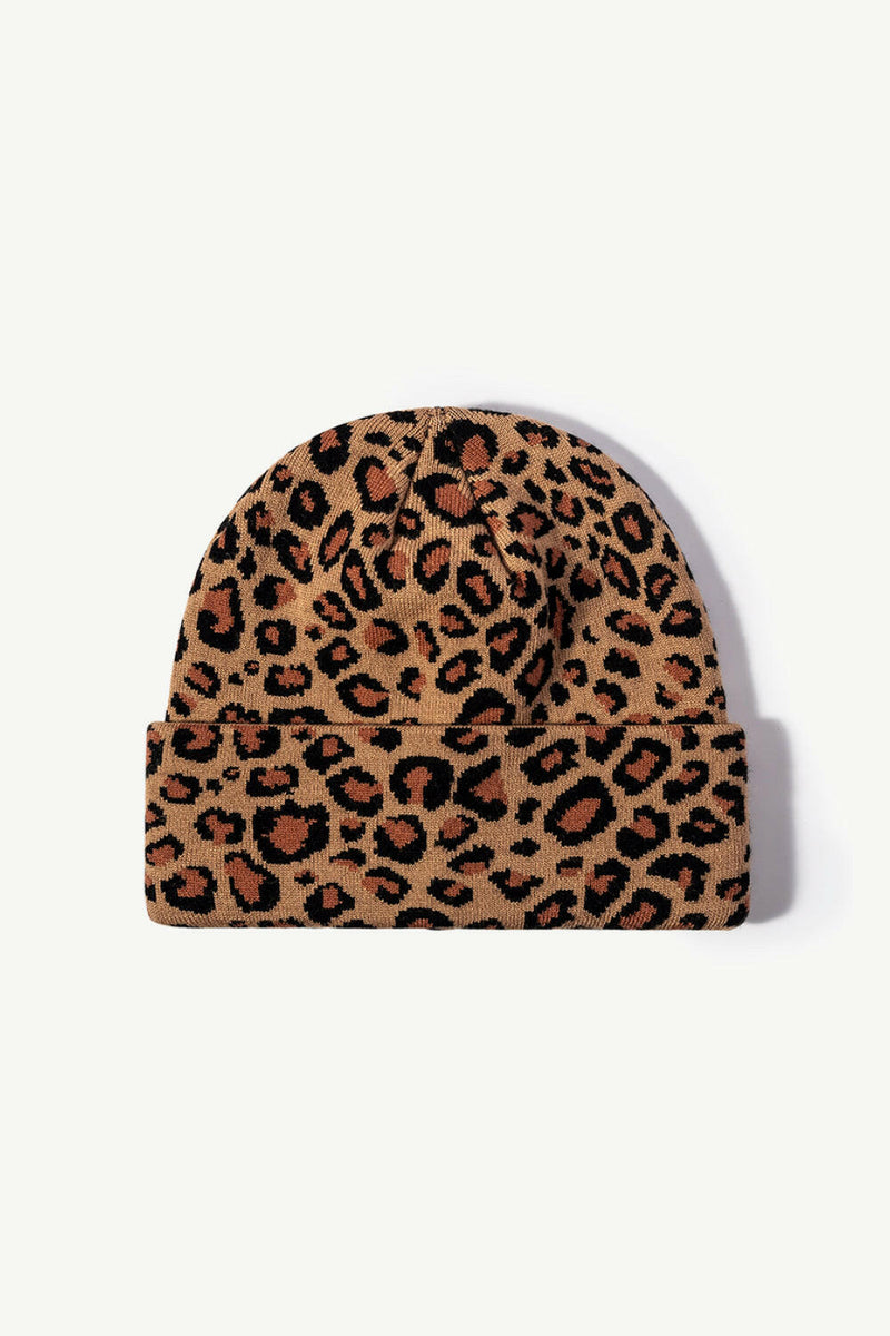 Leopard Pattern Cuffed Beanie - Stylish and Warm Accessory