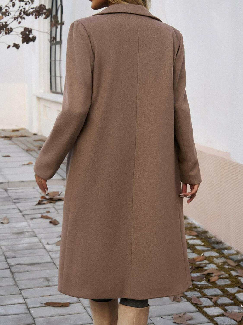 Devine Pocketed Collared Neck Long Sleeve Coat - Stylish Comfort