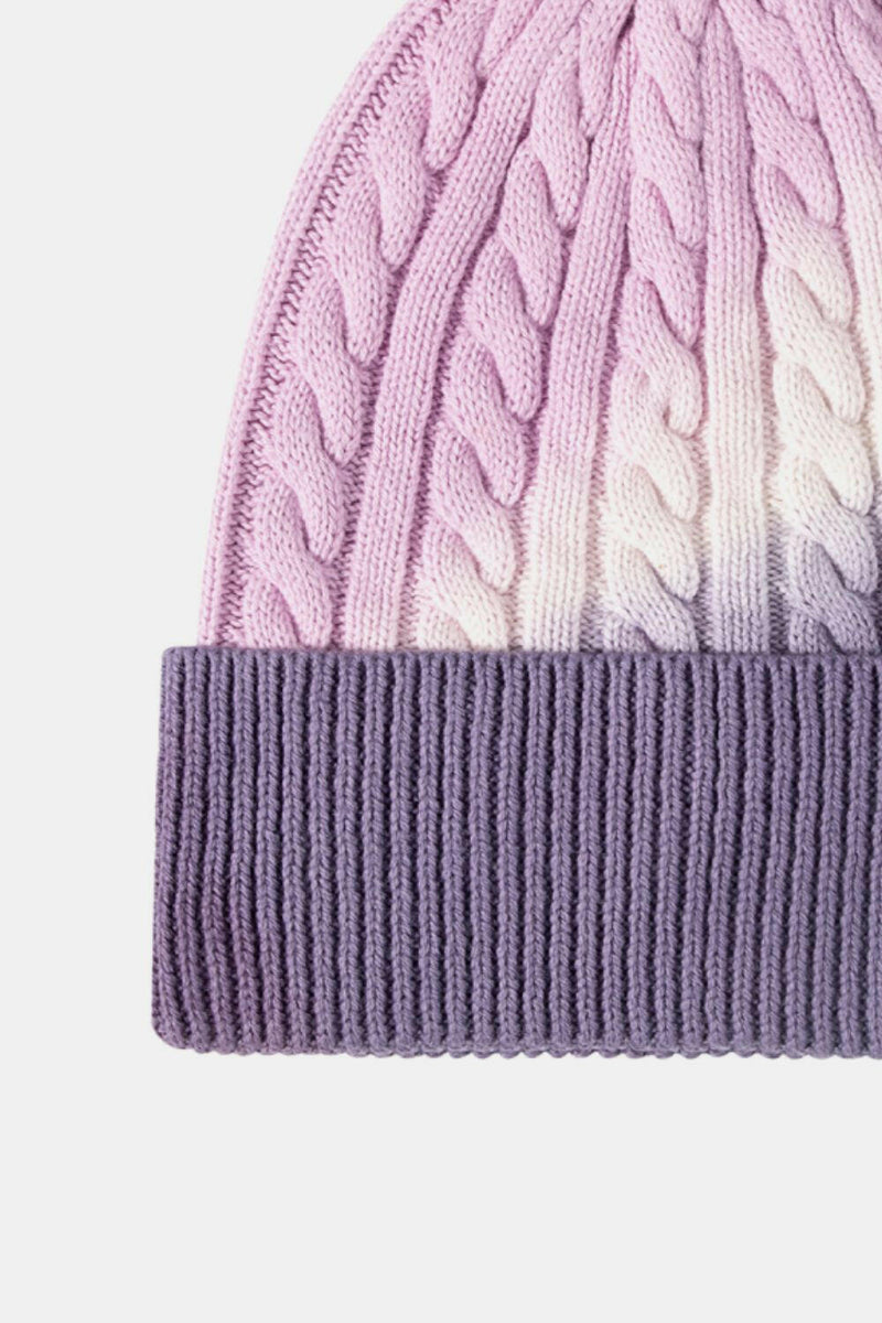 Contrast Tie-Dye Cable-Knit Cuffed Beanie - Stylish and Comfy