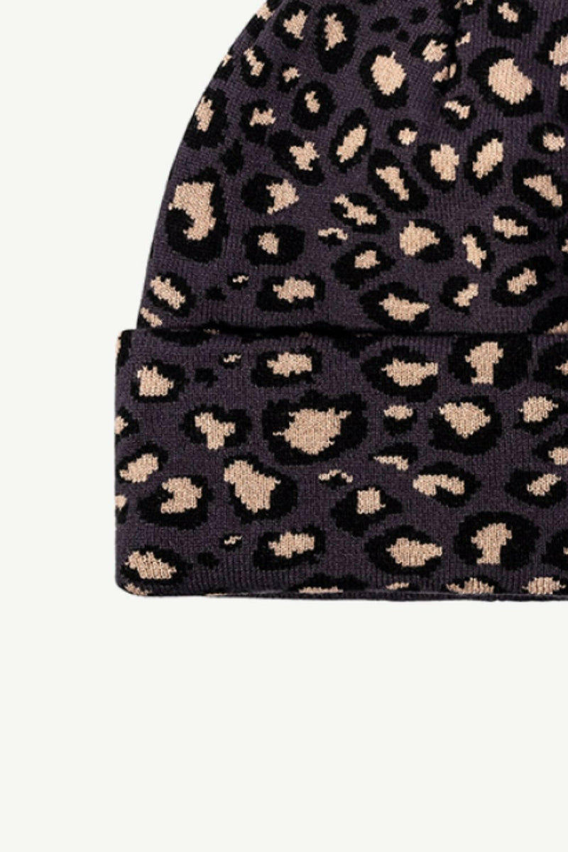 Leopard Pattern Cuffed Beanie - Stylish and Warm Accessory