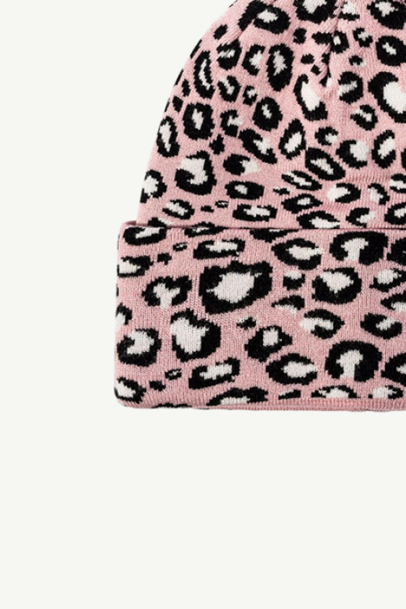 Leopard Pattern Cuffed Beanie - Stylish and Warm Accessory