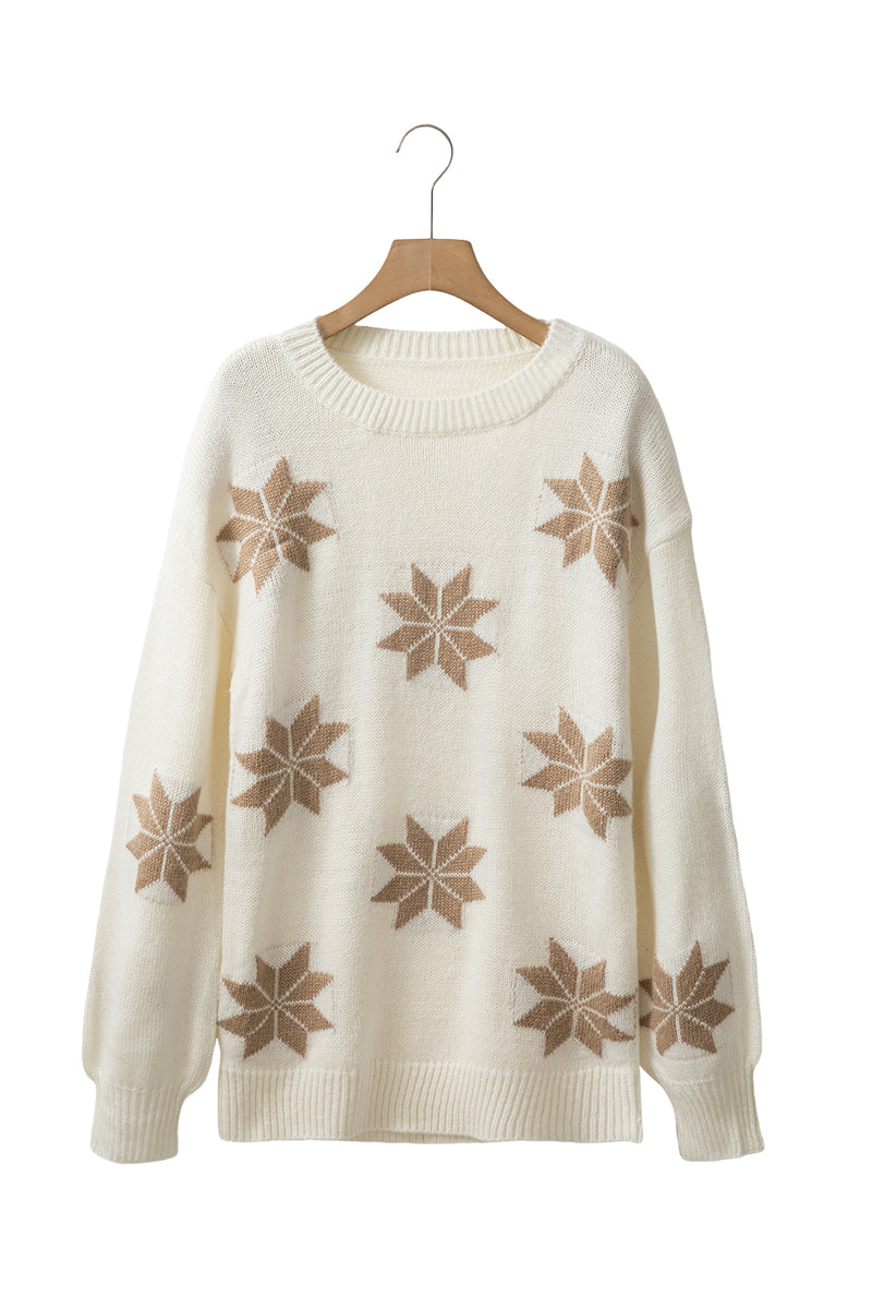 White Christmas Snowflake Pattern Tunic Sweater