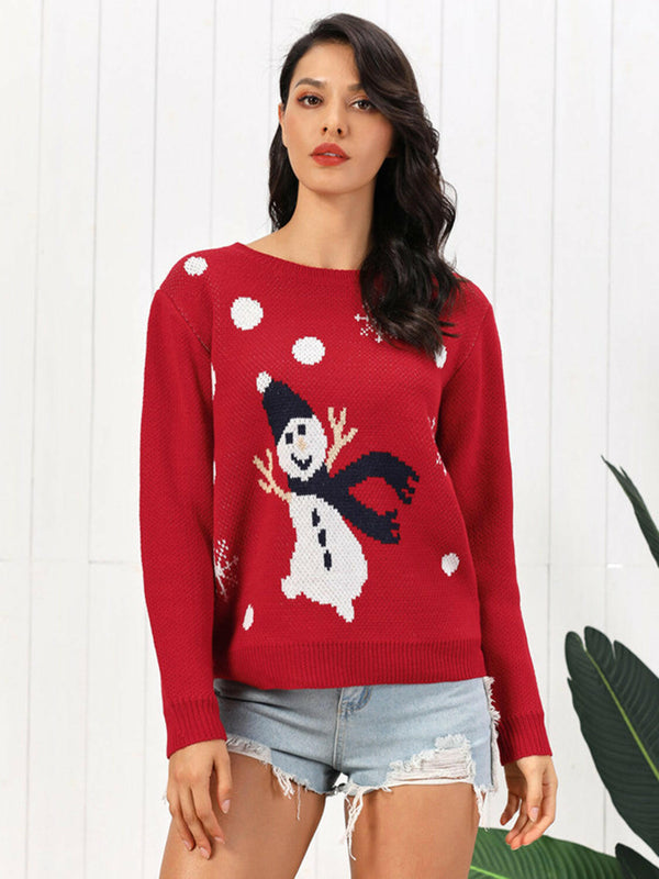 Snowman Round Neck Sweater - Stylish and Stretchy Apparel