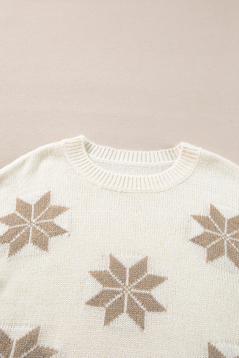 White Christmas Snowflake Pattern Tunic Sweater