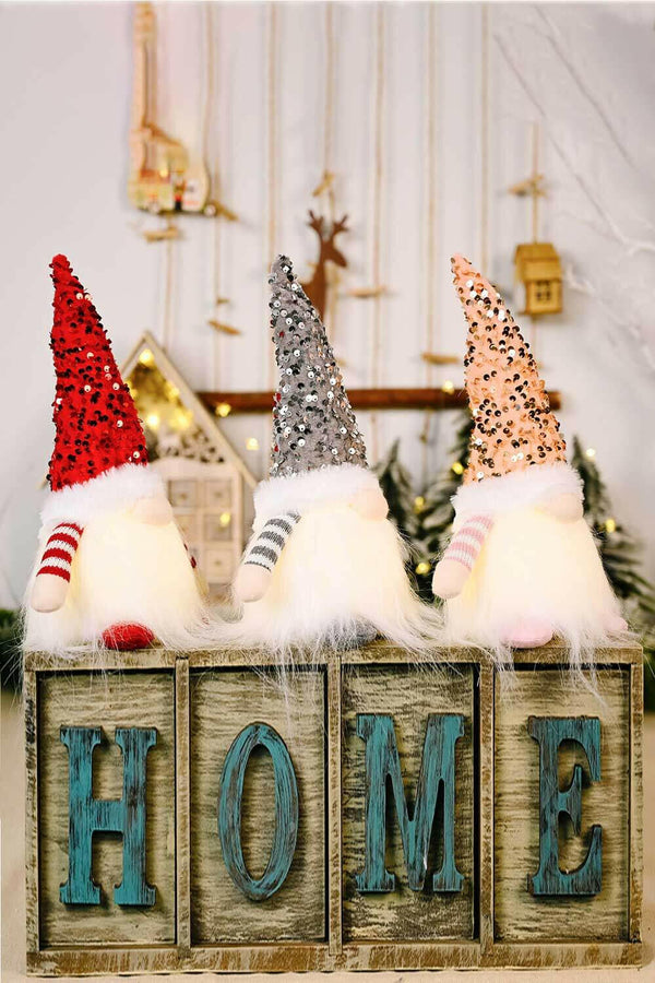 3-Pack Sequin Light-Up Christmas Gnomes - Festive Decor