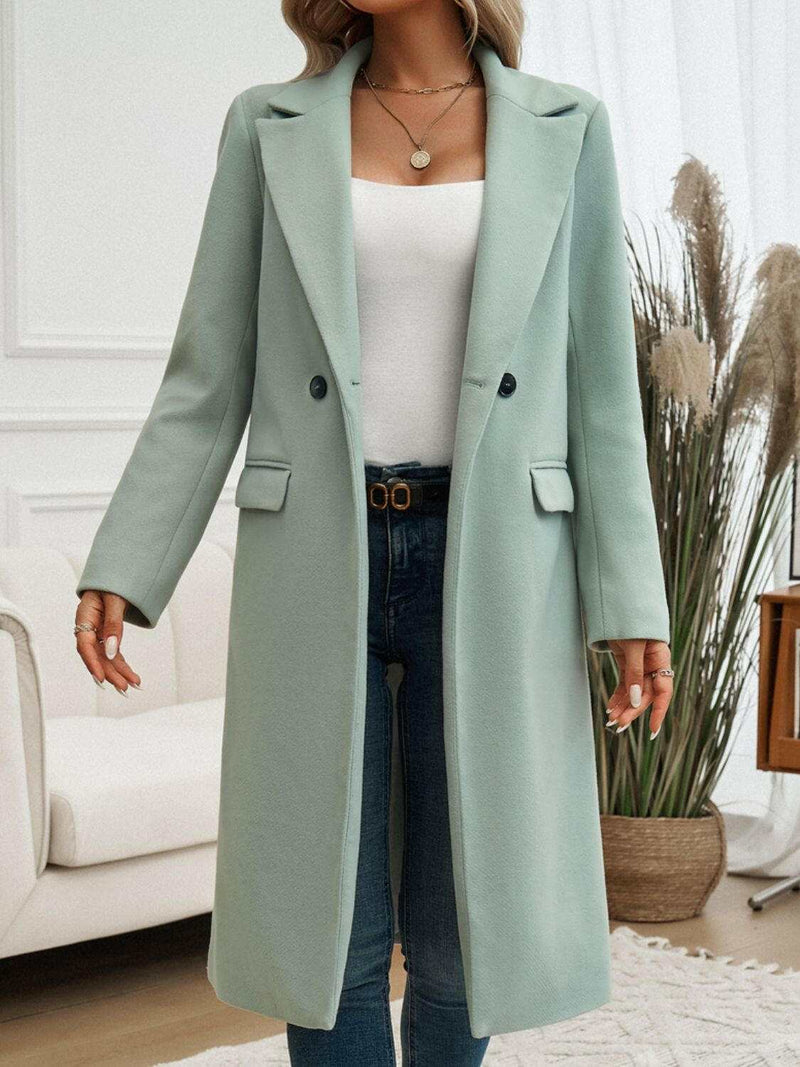 Devine Pocketed Collared Neck Long Sleeve Coat - Stylish Comfort