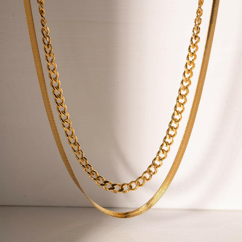 18K Gold-Plated Double Layered Necklace - Elegant Jewelry Piece