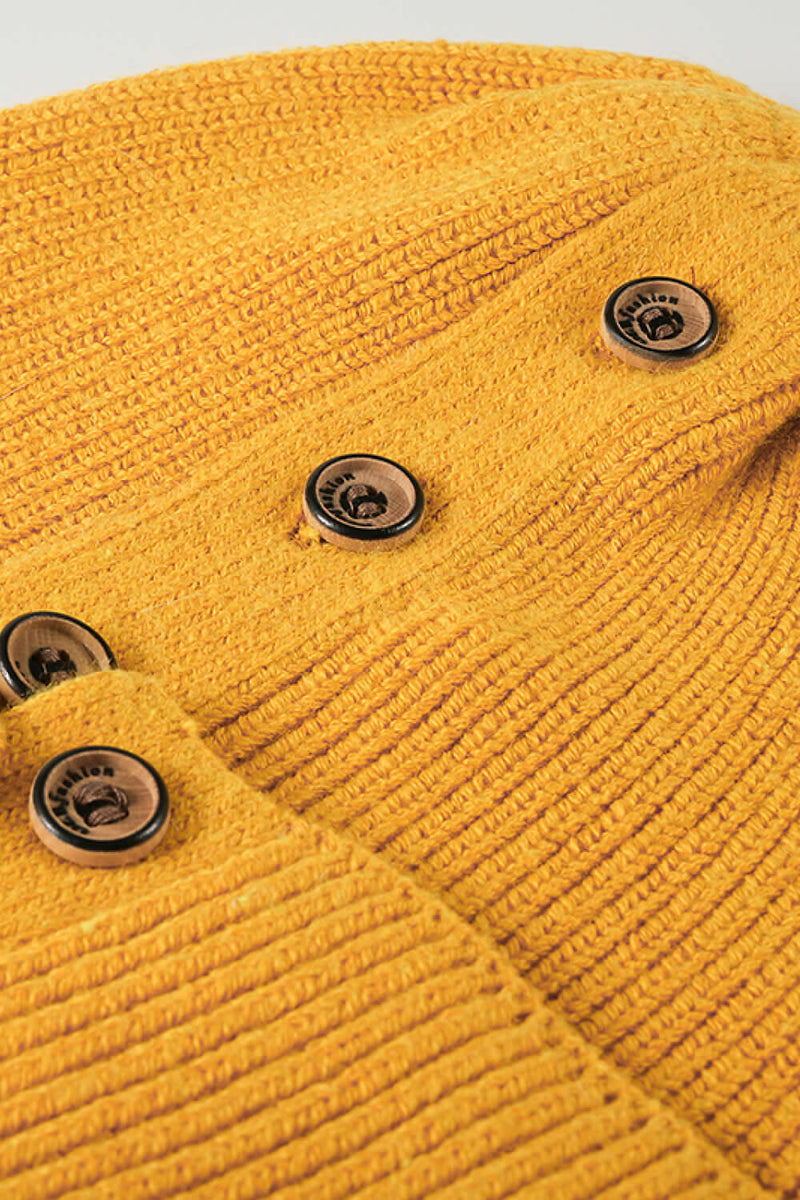 Button Detail Rib-Knit Cuff Beanie - Stylish Winter Accessory