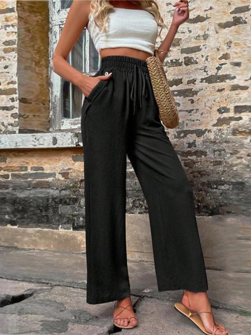 Tied High Waist Wide Leg Pants with Pockets - Chic & Comfortable