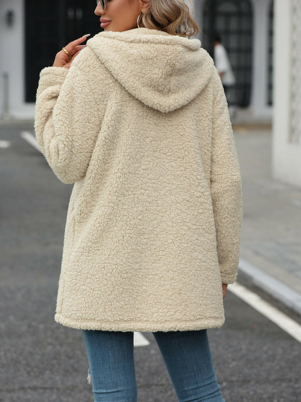 Long Sleeve Hooded Jacket - Fuzzy Zip Up for Stylish Comfort