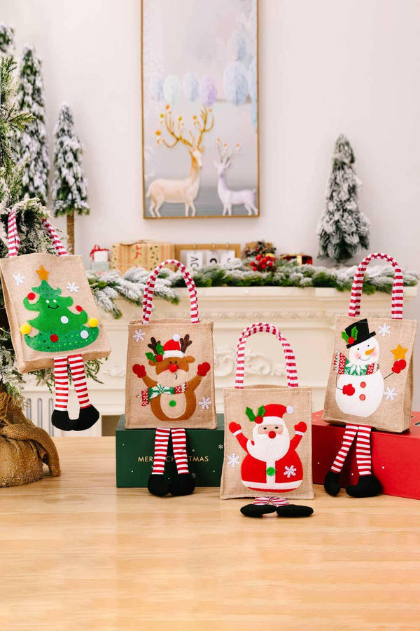 4-Pack Christmas Gnome Graphic Striped Gift Bag - Set of 4