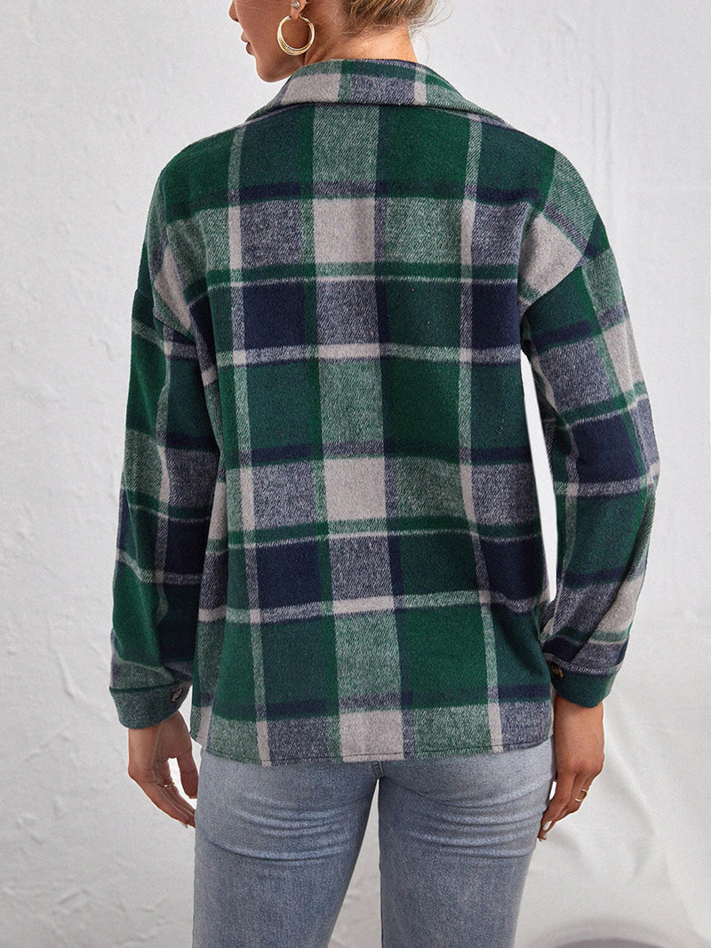 Plaid Collared Neck Button Down Jacket - Stylish & Comfortable