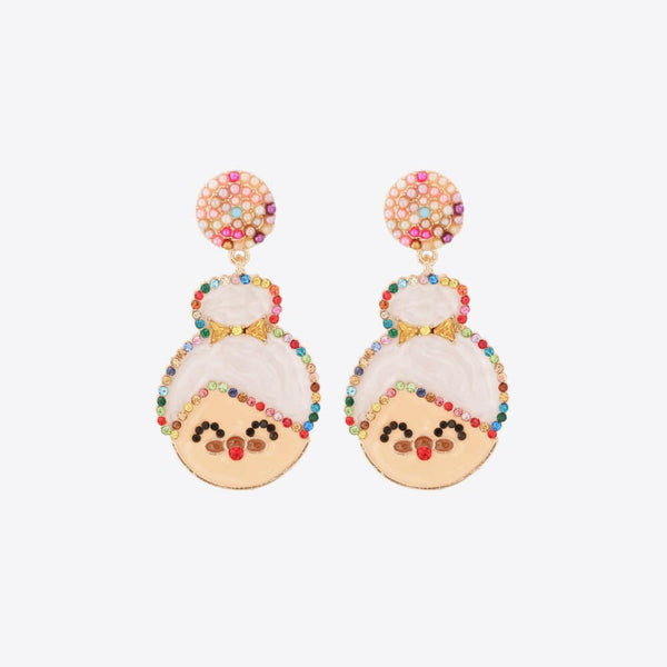 Rhinestone Alloy Mrs. Claus Earrings - Stylish Holiday Accessory