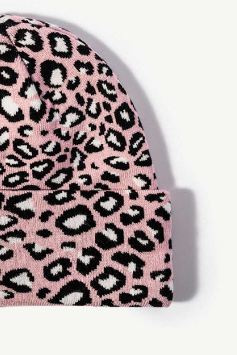 Leopard Pattern Cuffed Beanie - Stylish and Warm Accessory