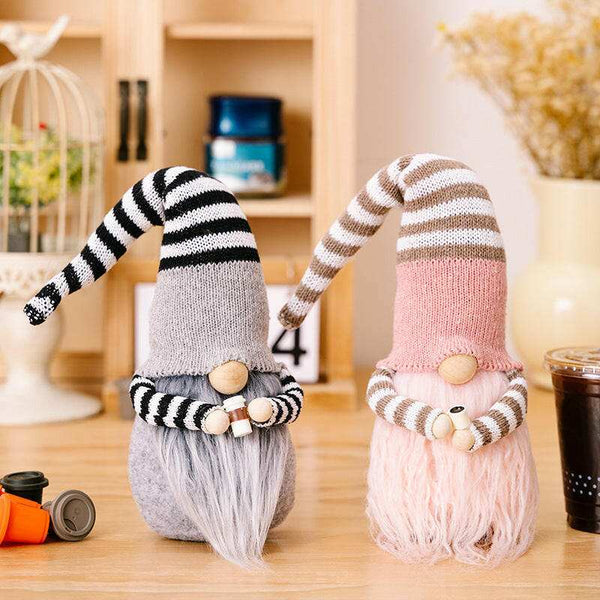 Striped Pointed Hat Faceless Gnome - Unique Home Decor