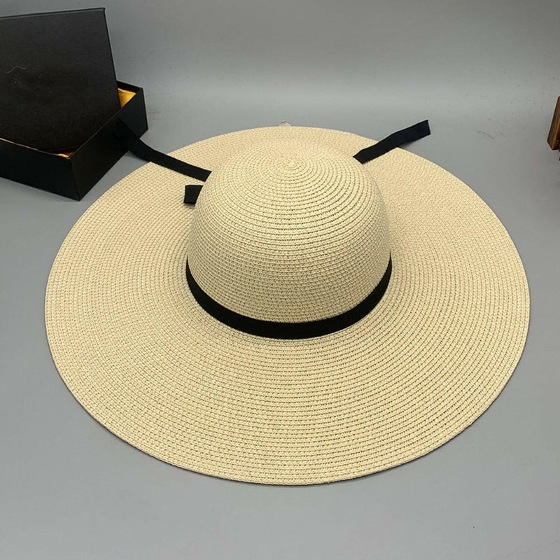 Bow Paper Braided Wide Brim Hat - Stylish and Comfortable Accessory