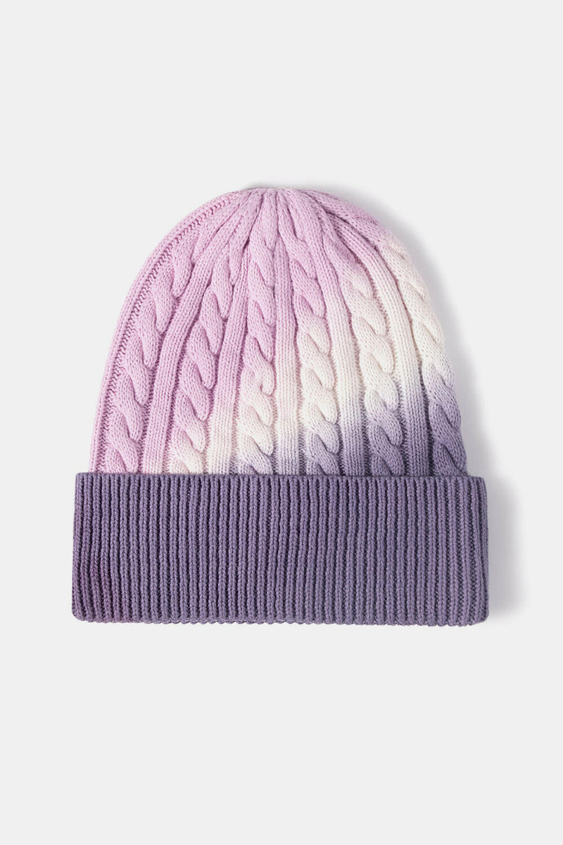 Contrast Tie-Dye Cable-Knit Cuffed Beanie - Stylish and Comfy