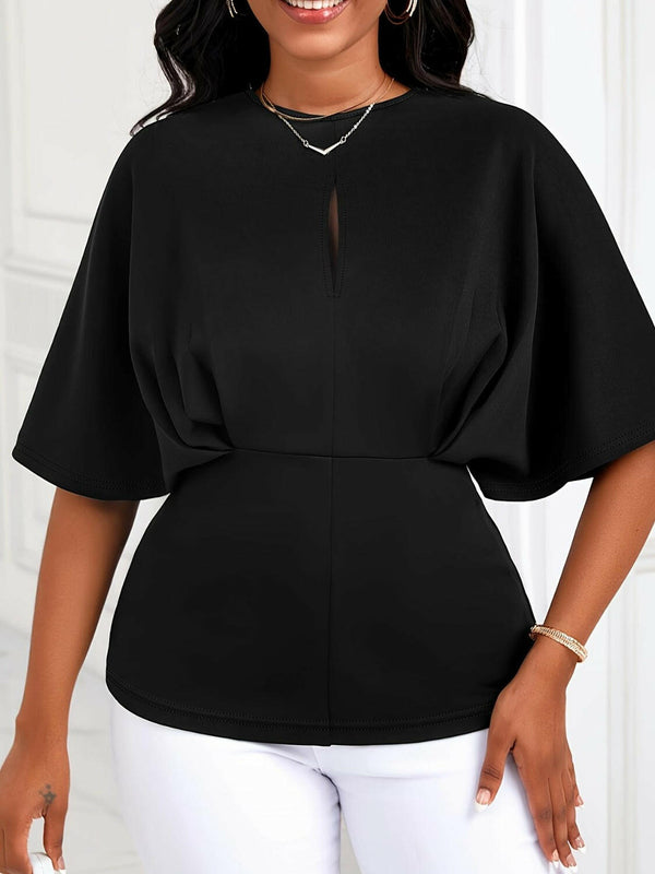 Size Ruched Round Neck Half Sleeve Blouse for Plus Sizes