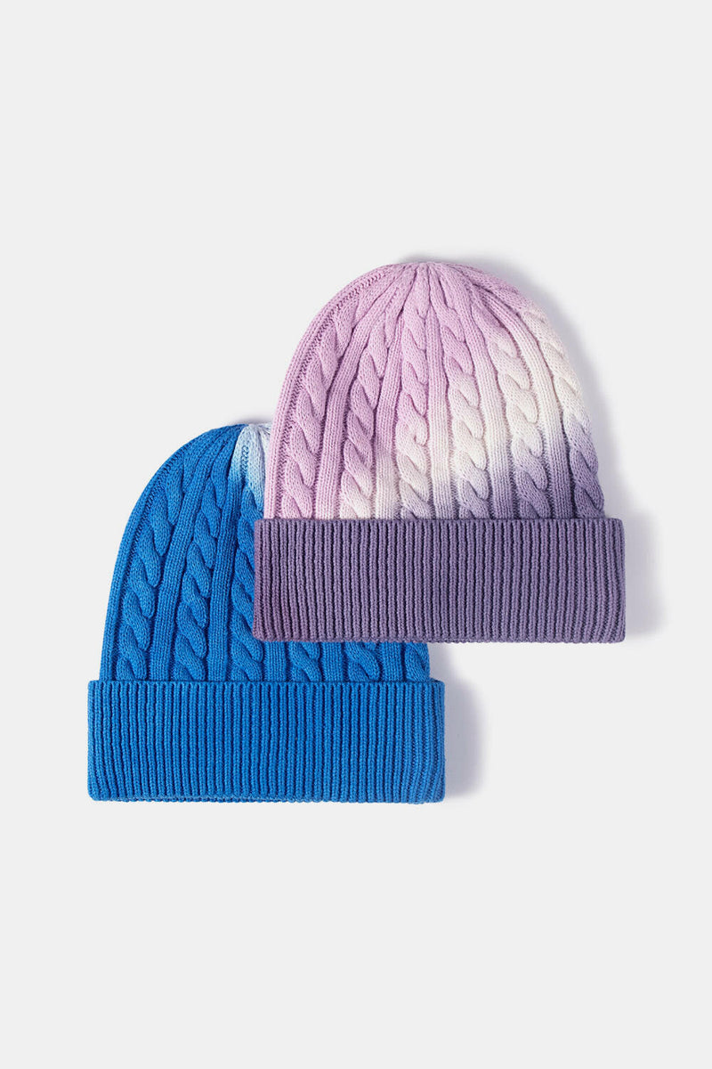 Contrast Tie-Dye Cable-Knit Cuffed Beanie - Stylish and Comfy