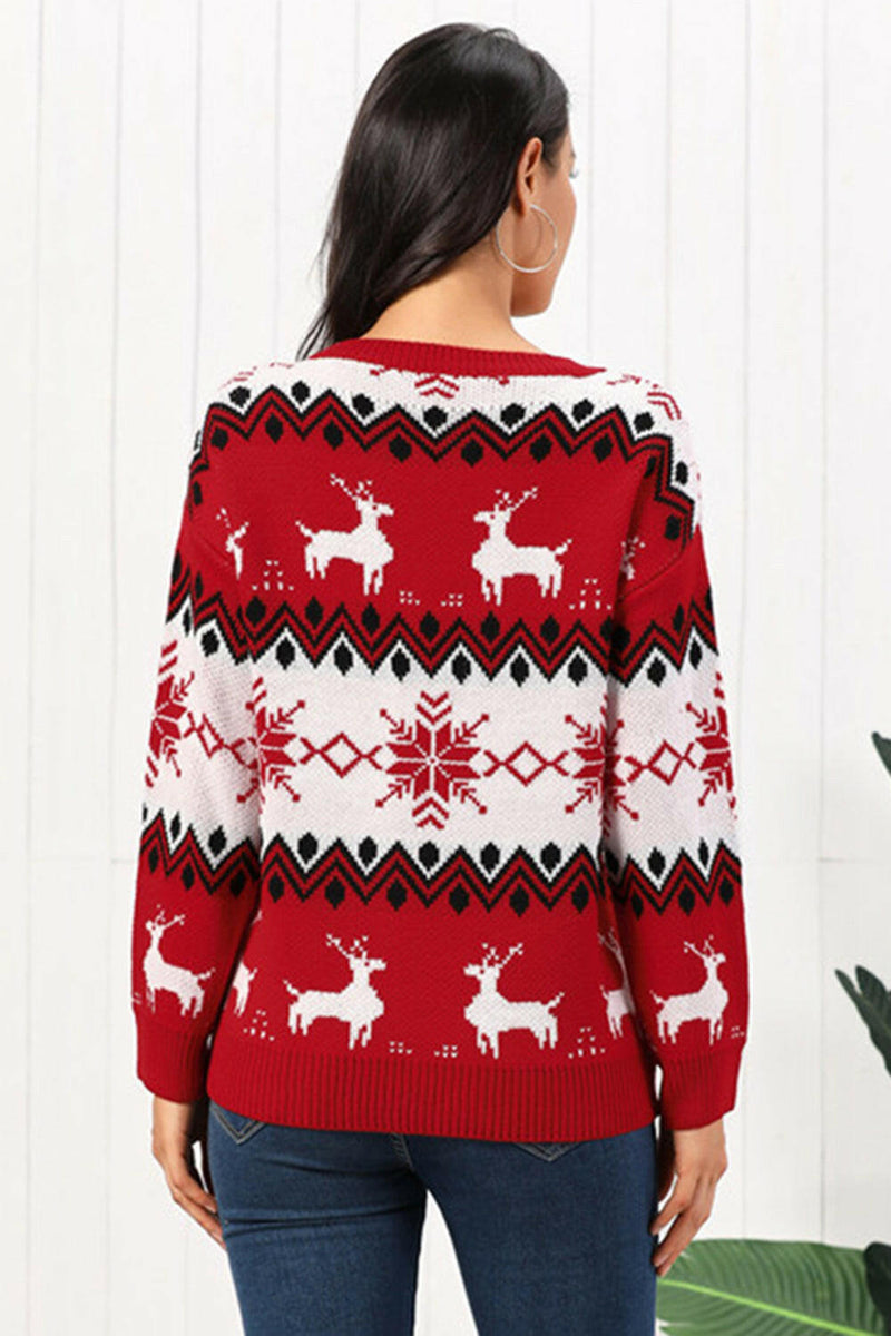 Reindeer Round Neck Sweater - Cozy & Stylish Fall Fashion