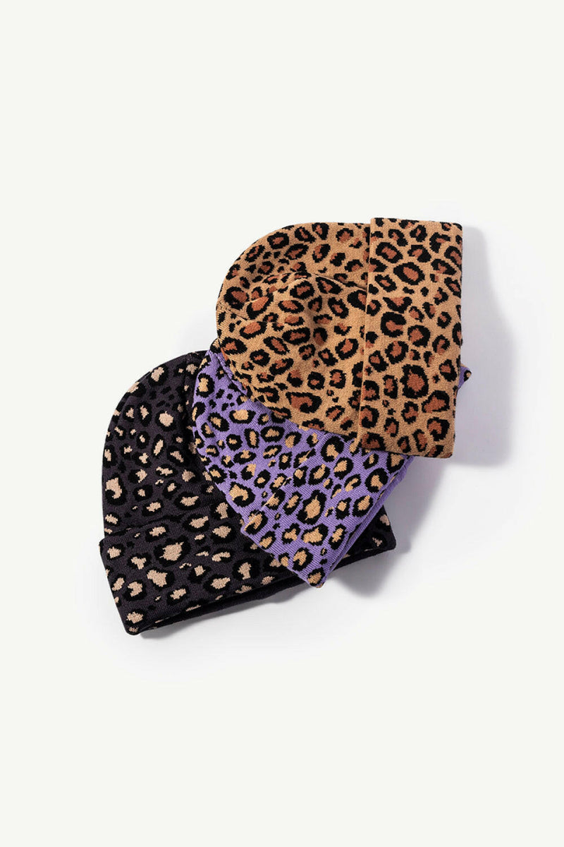 Leopard Pattern Cuffed Beanie - Stylish and Warm Accessory