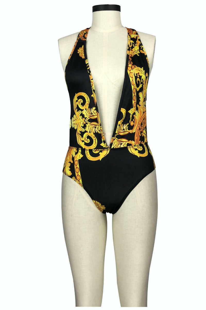 Printed Plunge One-Piece and Cover Up Swim Set - Stylish Choice