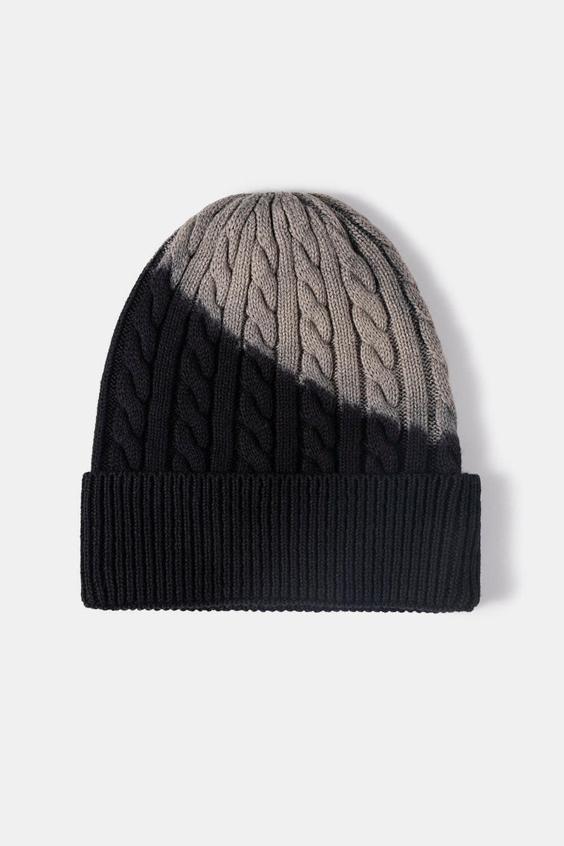 Contrast Tie-Dye Cable-Knit Cuffed Beanie - Stylish and Comfy