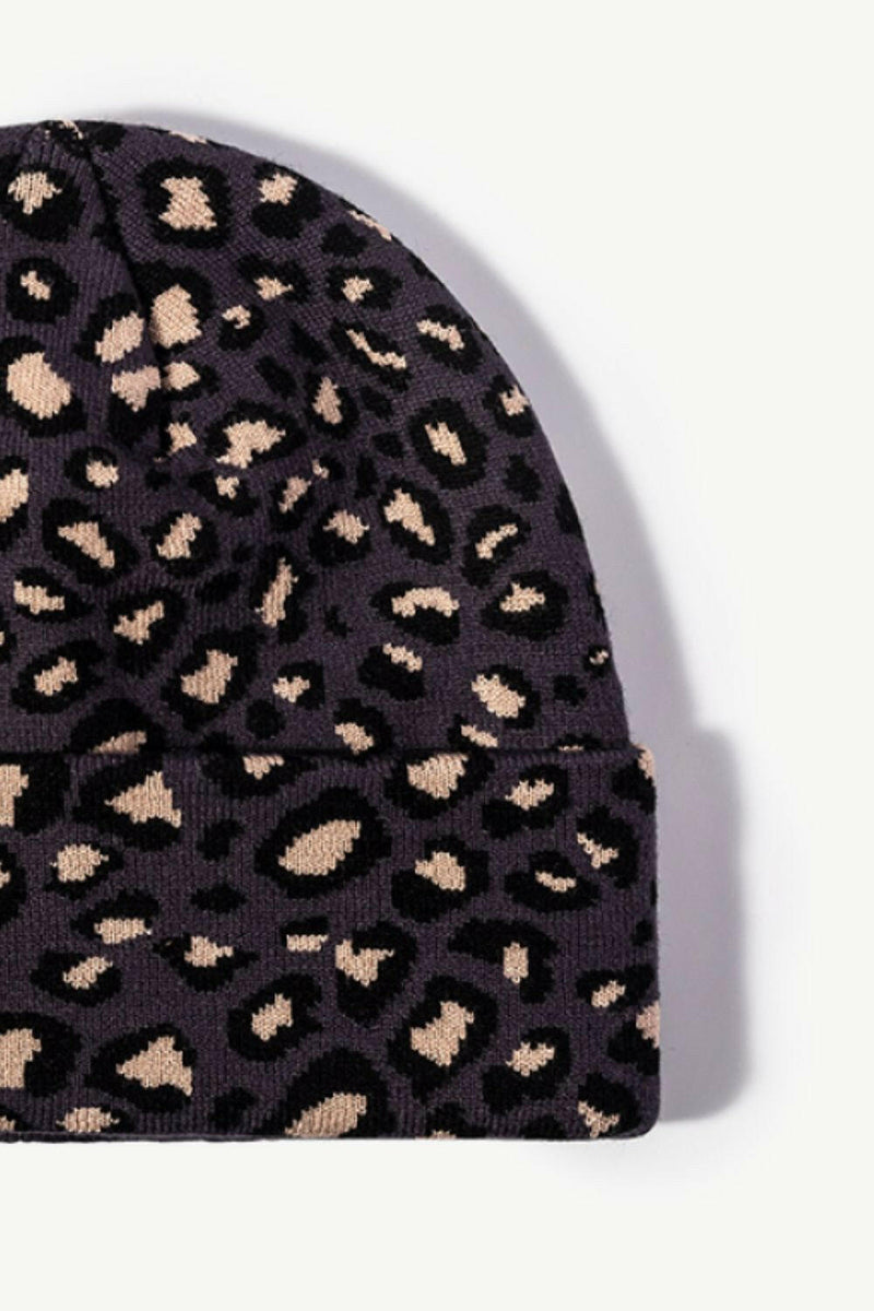 Leopard Pattern Cuffed Beanie - Stylish and Warm Accessory