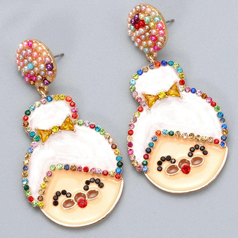 Rhinestone Alloy Mrs. Claus Earrings - Stylish Holiday Accessory