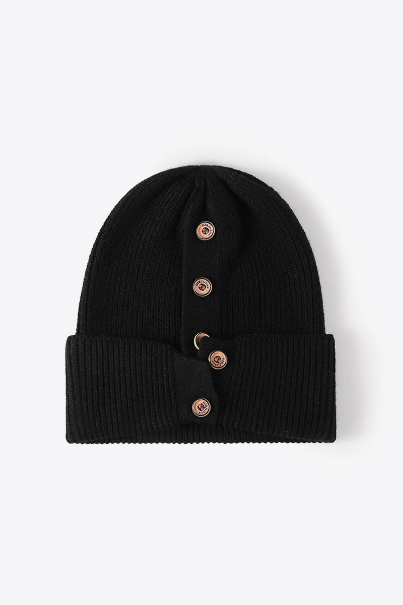 Button Detail Rib-Knit Cuff Beanie - Stylish Winter Accessory