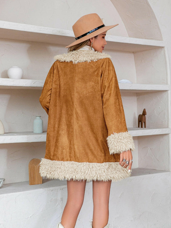 Fuzzy Open Front Long Sleeve Outerwear - Cozy & Stylish