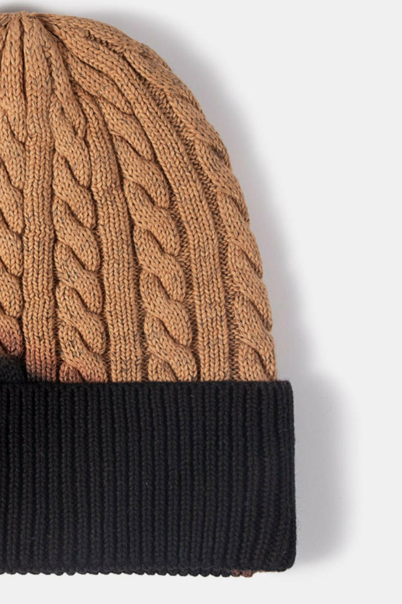 Contrast Tie-Dye Cable-Knit Cuffed Beanie - Stylish and Comfy