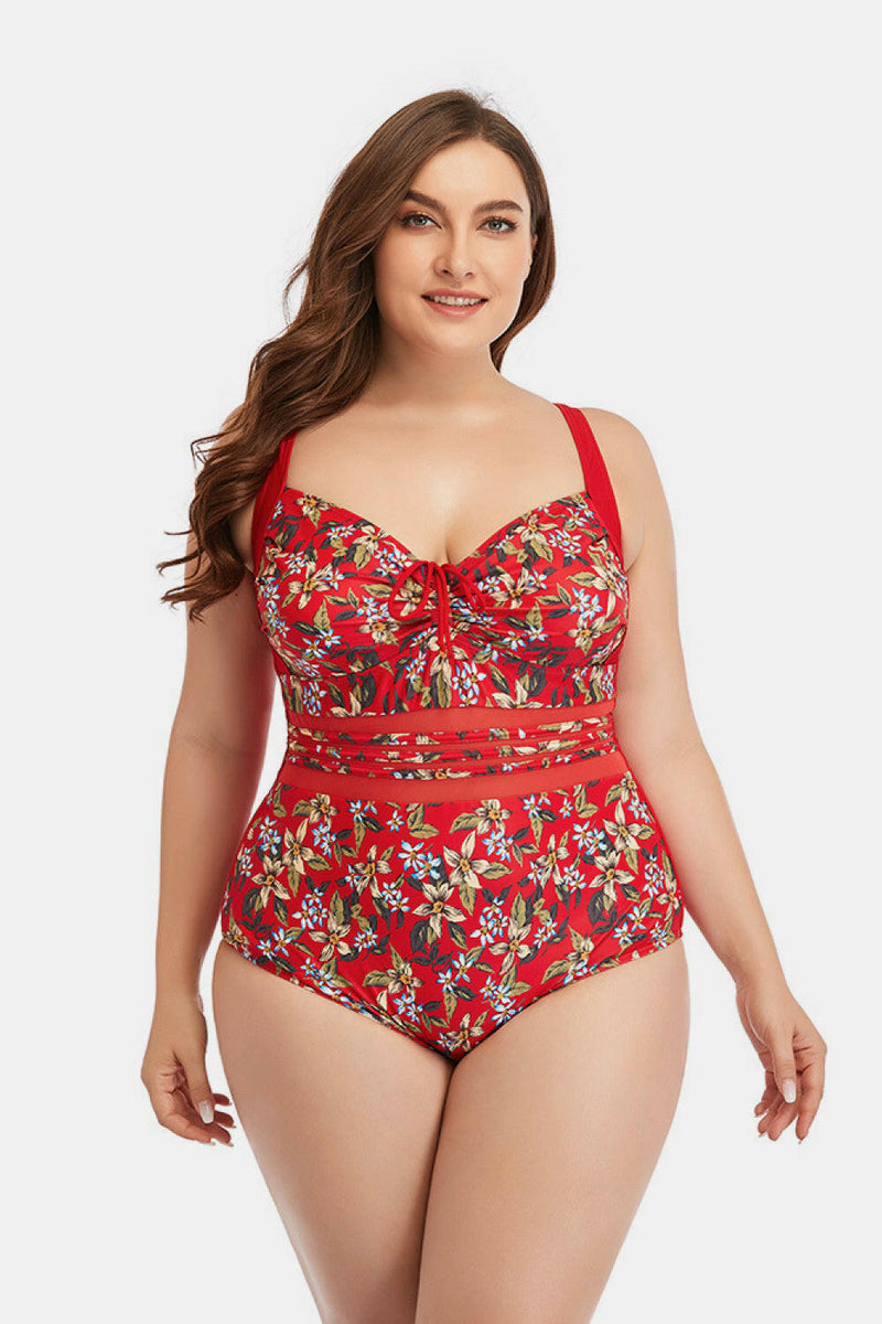 Floral Drawstring Detail One-Piece Swimsuit for Stylish Summer