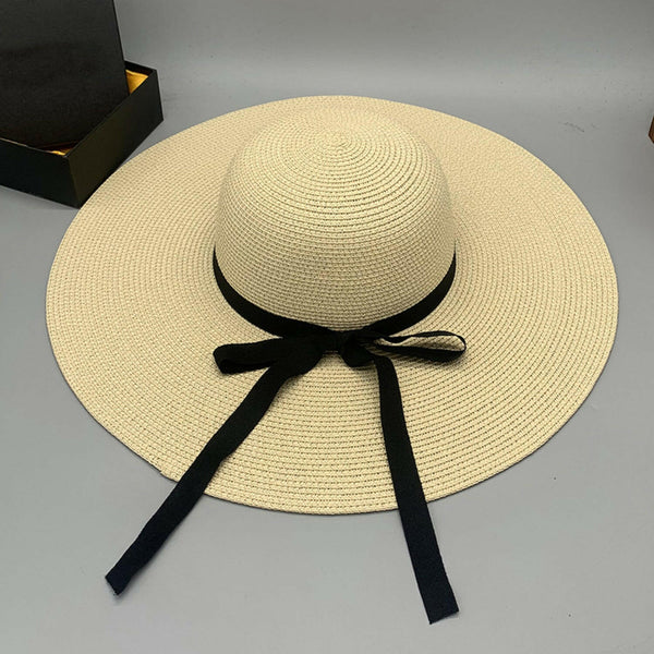 Bow Paper Braided Wide Brim Hat - Stylish and Comfortable Accessory