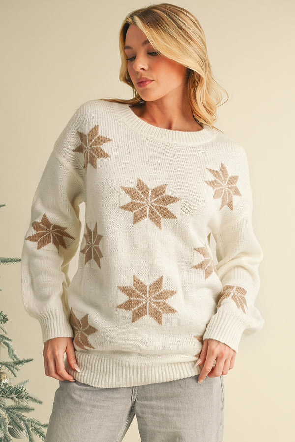 White Christmas Snowflake Pattern Tunic Sweater