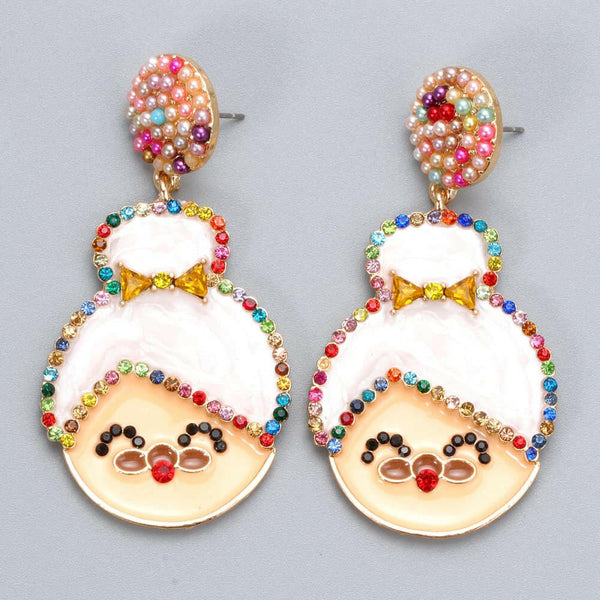 Rhinestone Alloy Mrs. Claus Earrings - Stylish Holiday Accessory