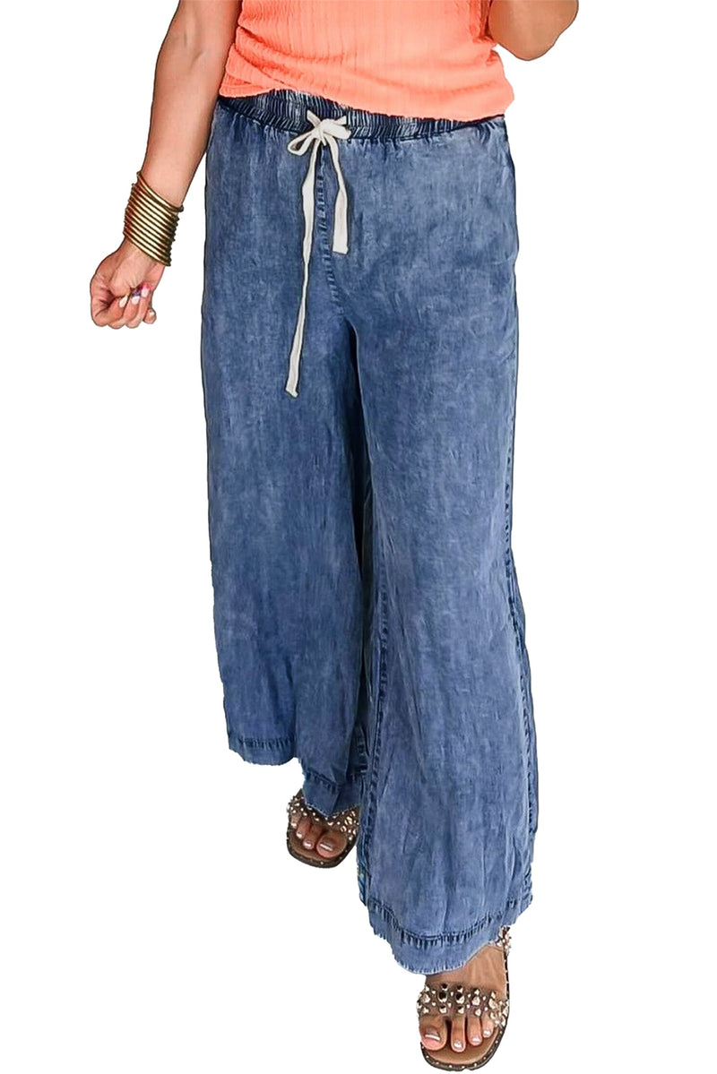 Dusk Blue Drawstring High Waist Plus Size Jeans