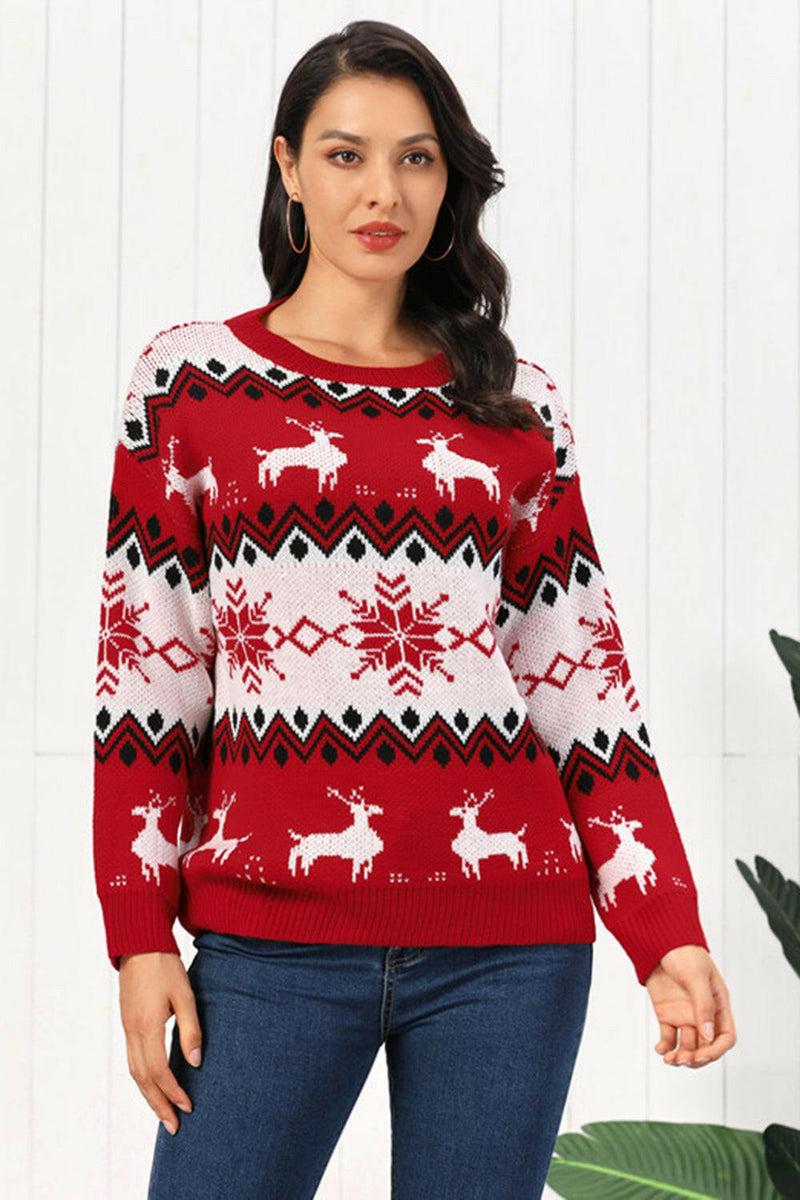 Reindeer Round Neck Sweater - Cozy & Stylish Fall Fashion